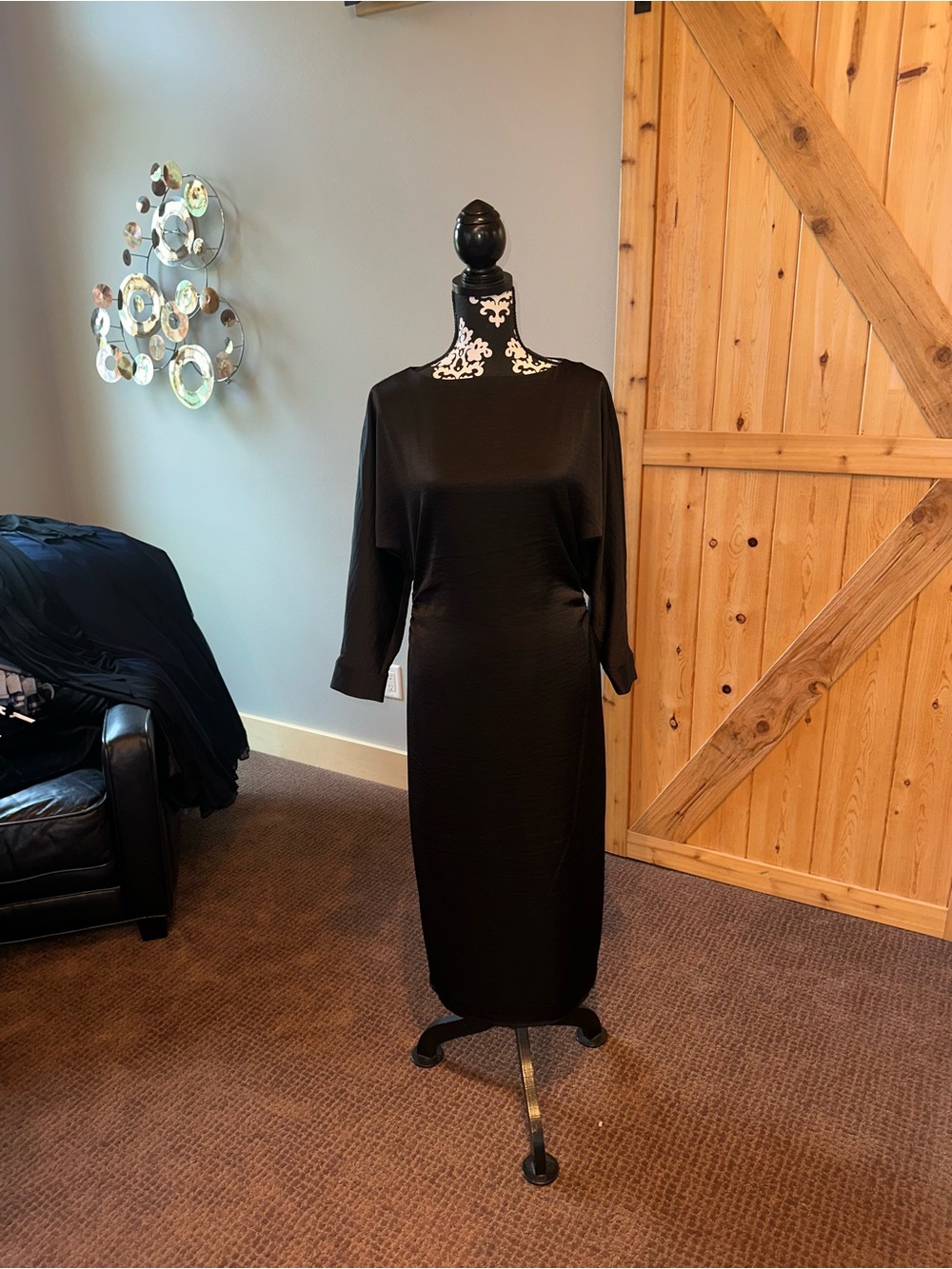 Halogen Black Midi Long Sleeve Sheath Dress